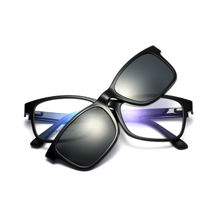 C1 Shiny black frame+grey polarized clip